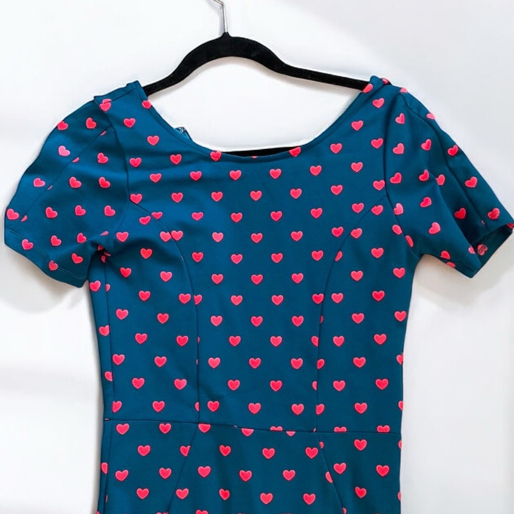 Beautiful Teal Red Heart Unique Vintage Retro Style Wiggle Dress Medium - Picture 6 of 8